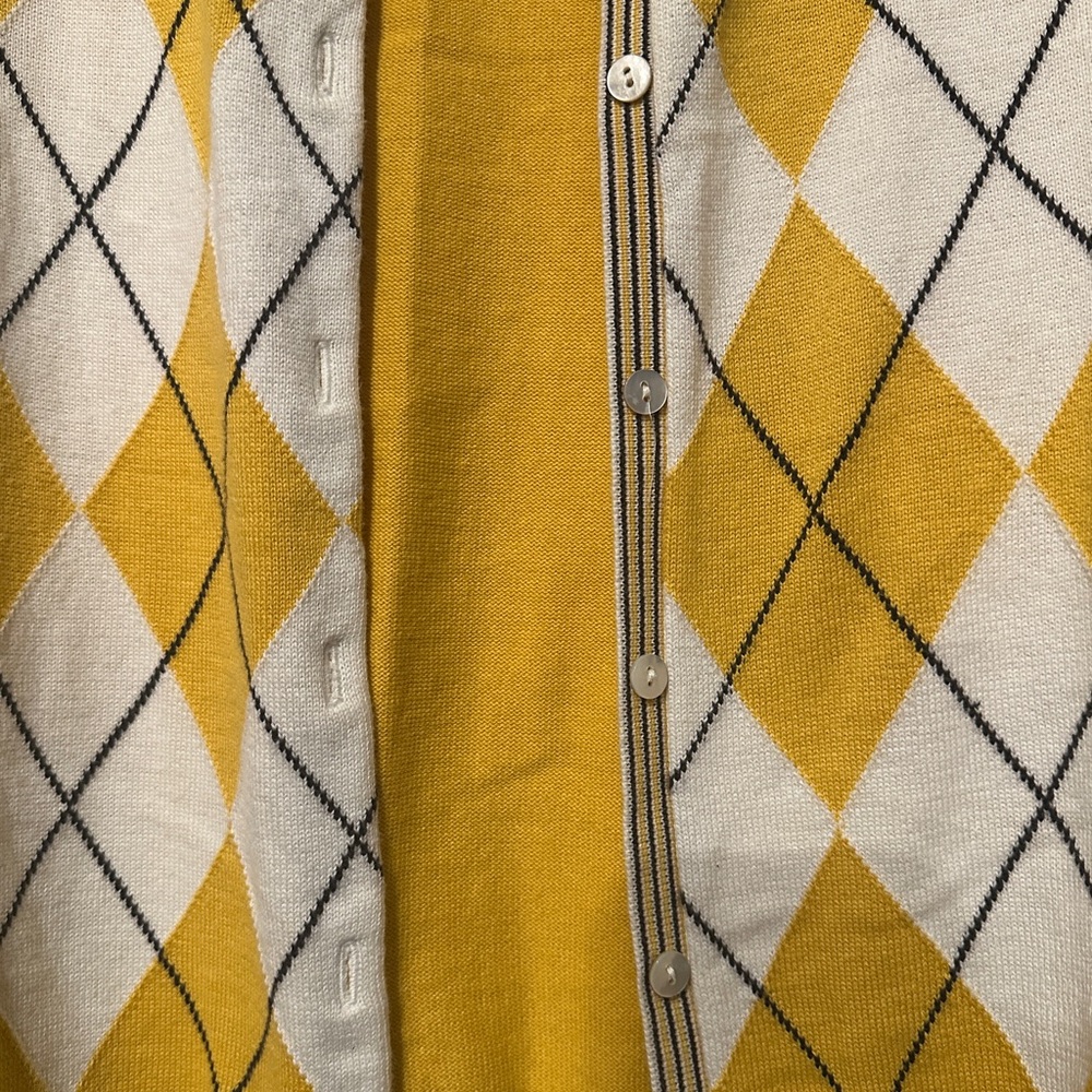 Lands' End Yellow Argyle Cardigan Sweater - Picture 3 of 6